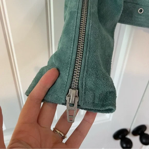 Blank NYC Suede Moto Jacket Sage Green Leather Size XL - Picture 10 of 15